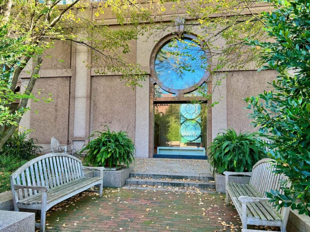 Benches in from of the Haupt Fountain Smithsonian Garden Washington D.C.