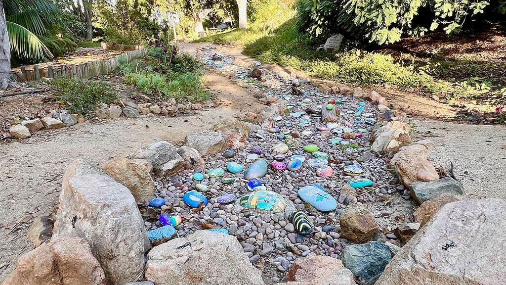 Alta Vista Botanical Gardens River of Hope with Rocks painted with messages
